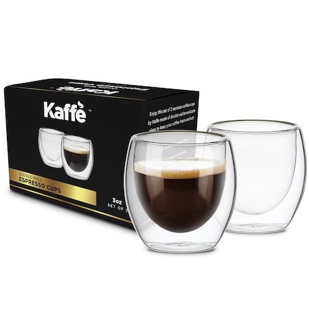Kaffe 3oz Small Espresso Cups. Double-Wall Borosilicate Glass Coffee Cups. Set of 2 (Two) KF4040